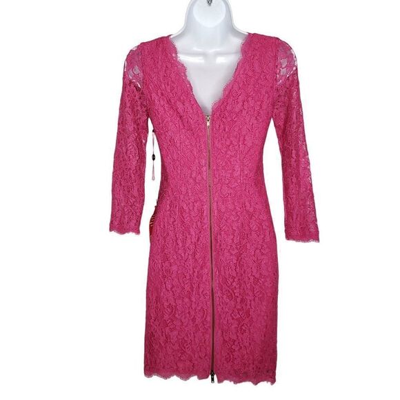 NEW Adrianna Papell Pink Lace Bodycon Dress 2 Long Sleeve Full Zipper Back - Picture 4 of 8